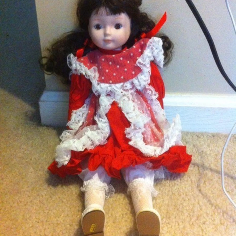 Red Polka Dot Dress Porcelain Doll